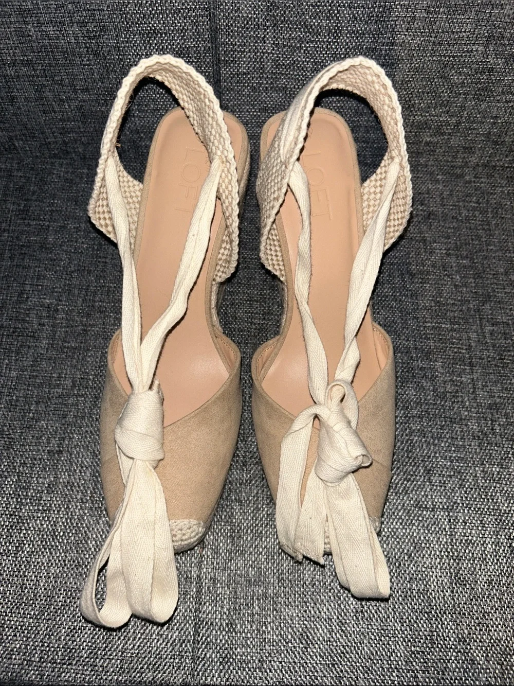 NEW - LOFT Neutral Tie-Ankle Espadrille Wedges